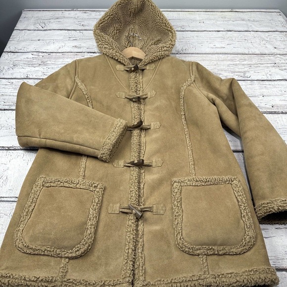 LL Bean Hooded Coat Sherpa Lined Toggle Closure Womens Size Medium Brown 0 GHP5 - Picture 3 of 13